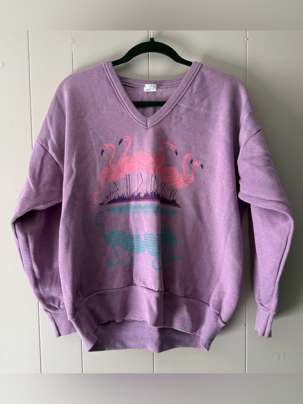 Vintage 80s/90s Purple Flamingo Graphic Sweatshirt Made in USA 50/50 Size 40